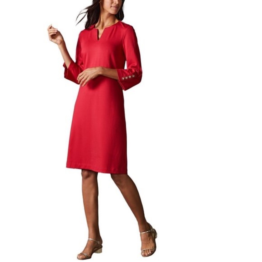 J.McLaughlin Odelia Dress Red V Neck 3/4 Button Sleeves Sz XS